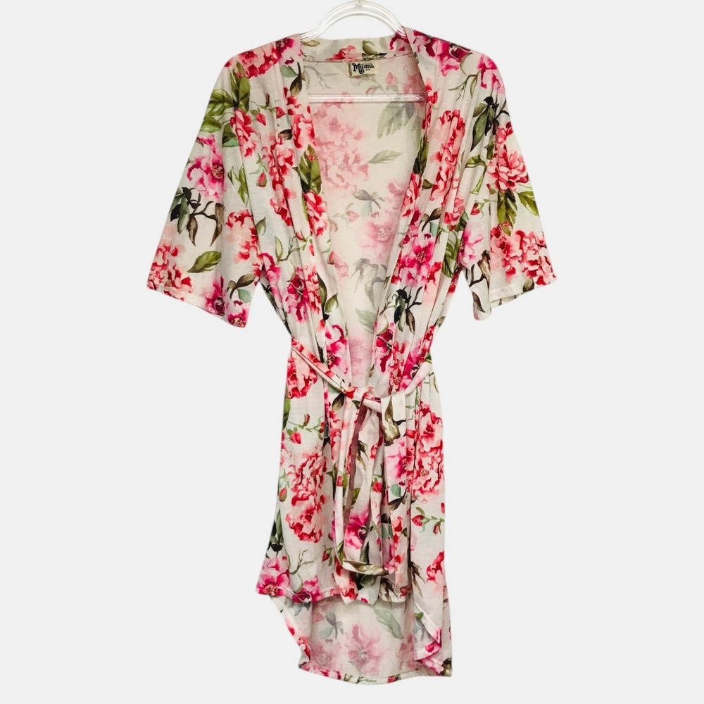 Show Me Your Mumu Womens OS Floral Robe Pink Red Wrap Belted Bridal Girly